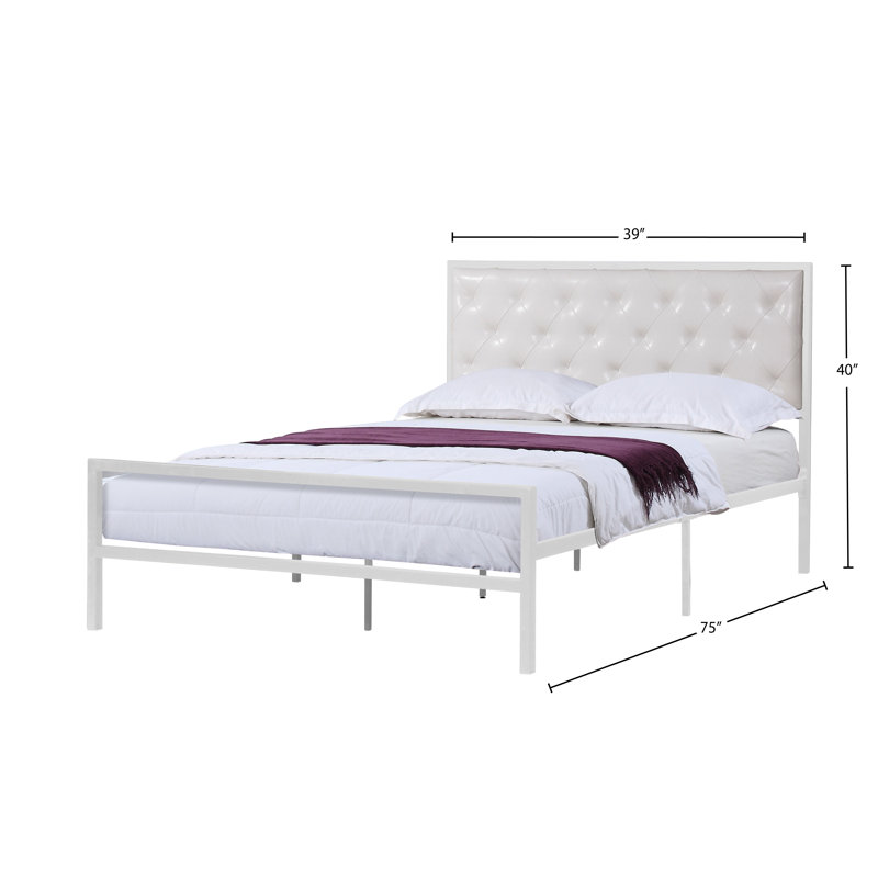 Lit plateforme tapissier touffeté, Simple, Blanc
