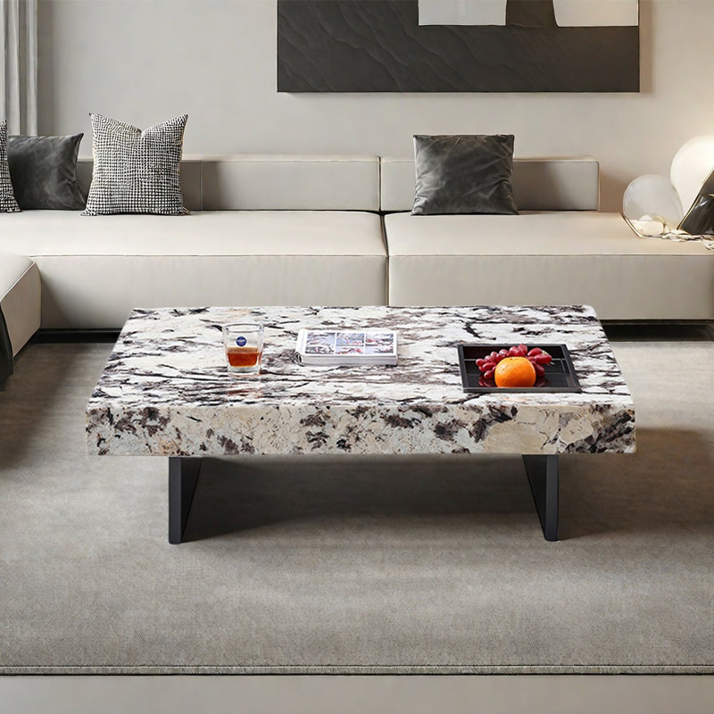 Table basse carrée suspendue en marbre, H 11,8 po x L 35,4 po x l 35,4 po, Blanc