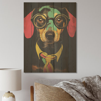 Curious Popart Daschund Dog III - Chien sur bois