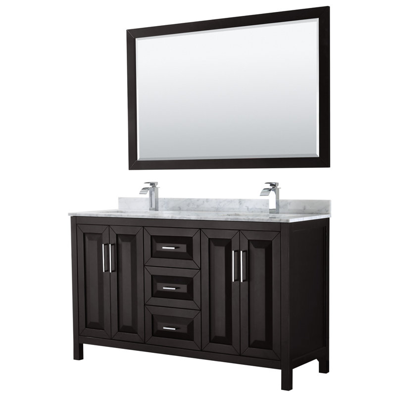 Daria 60'' W Double Vanity, Carrara Cultured Marble, Dark Gray, Polished Chrome
