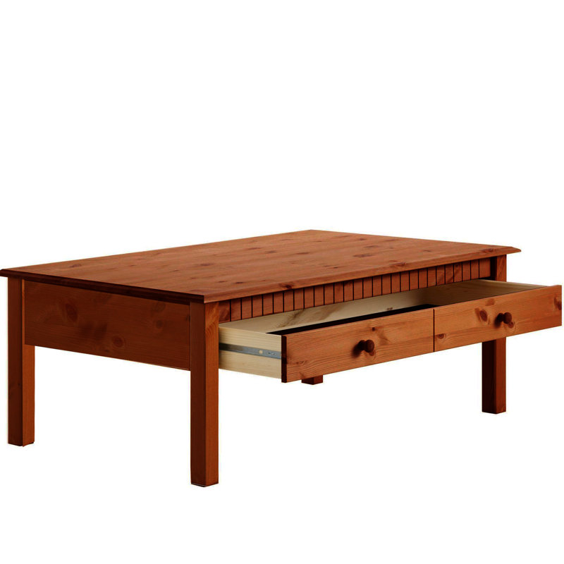 Yassine Solid Wood Four Leg Coffee Table with Storage, Brown