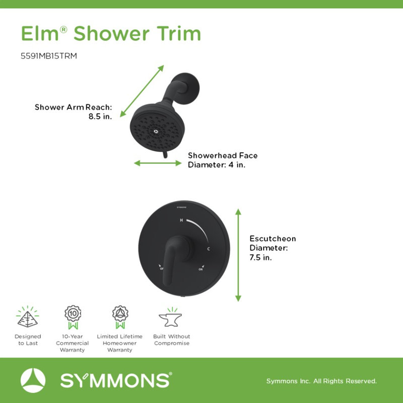 Elm Single Handle Wall Mount Shower Trim Kit, Matte Black