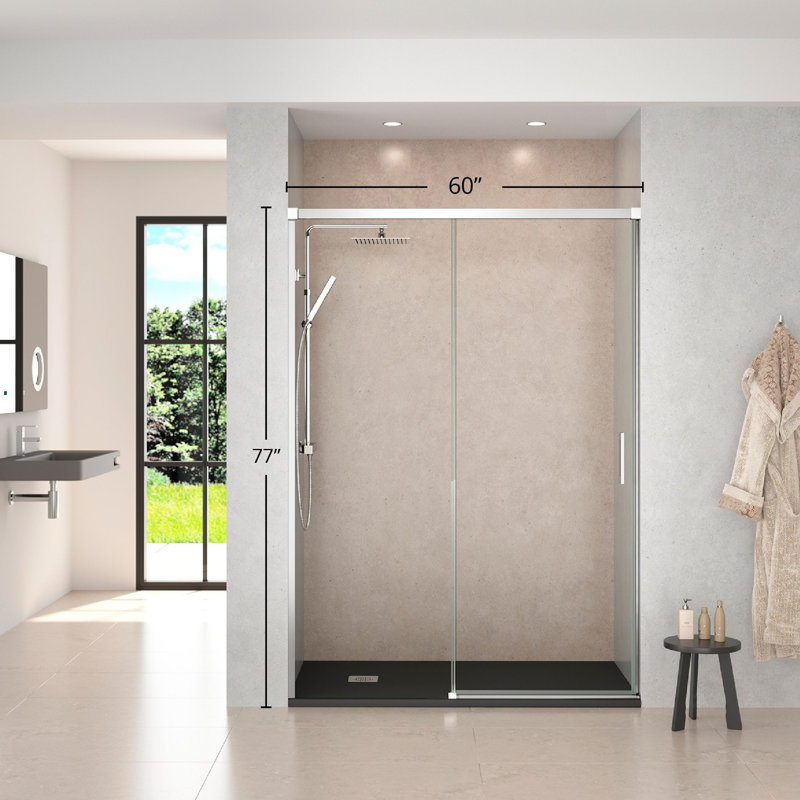 DAX Helsinki 58 to 60" W x 77" H Framed Sliding Shower Door, Chrome