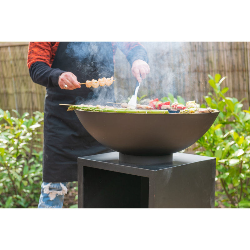  Barbecue d'extérieur en acier au carbone avec rangement et couvercle en bois ONYX