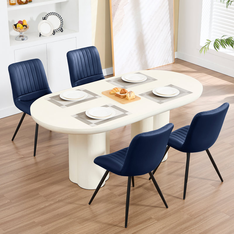 Chaise rembourrée en similicuir, Bleu, 4