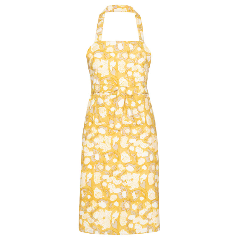 Bryssa Floral Cotton Bib Apron, Mustard/Gray/White