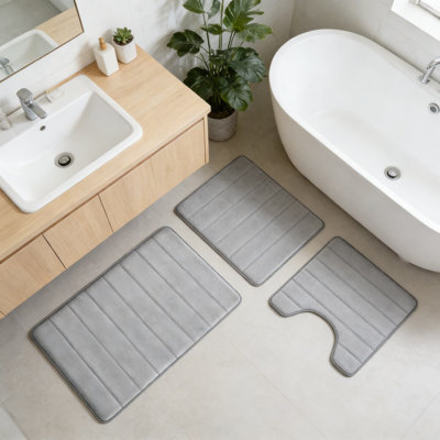 Ensemble de tapis de salle de bain en mousse viscoélastique antidérapante 3 pièces, tapis moelleux super absorbants, tapis de salle de bain doux lavable à la machine pour la décoration intérieure