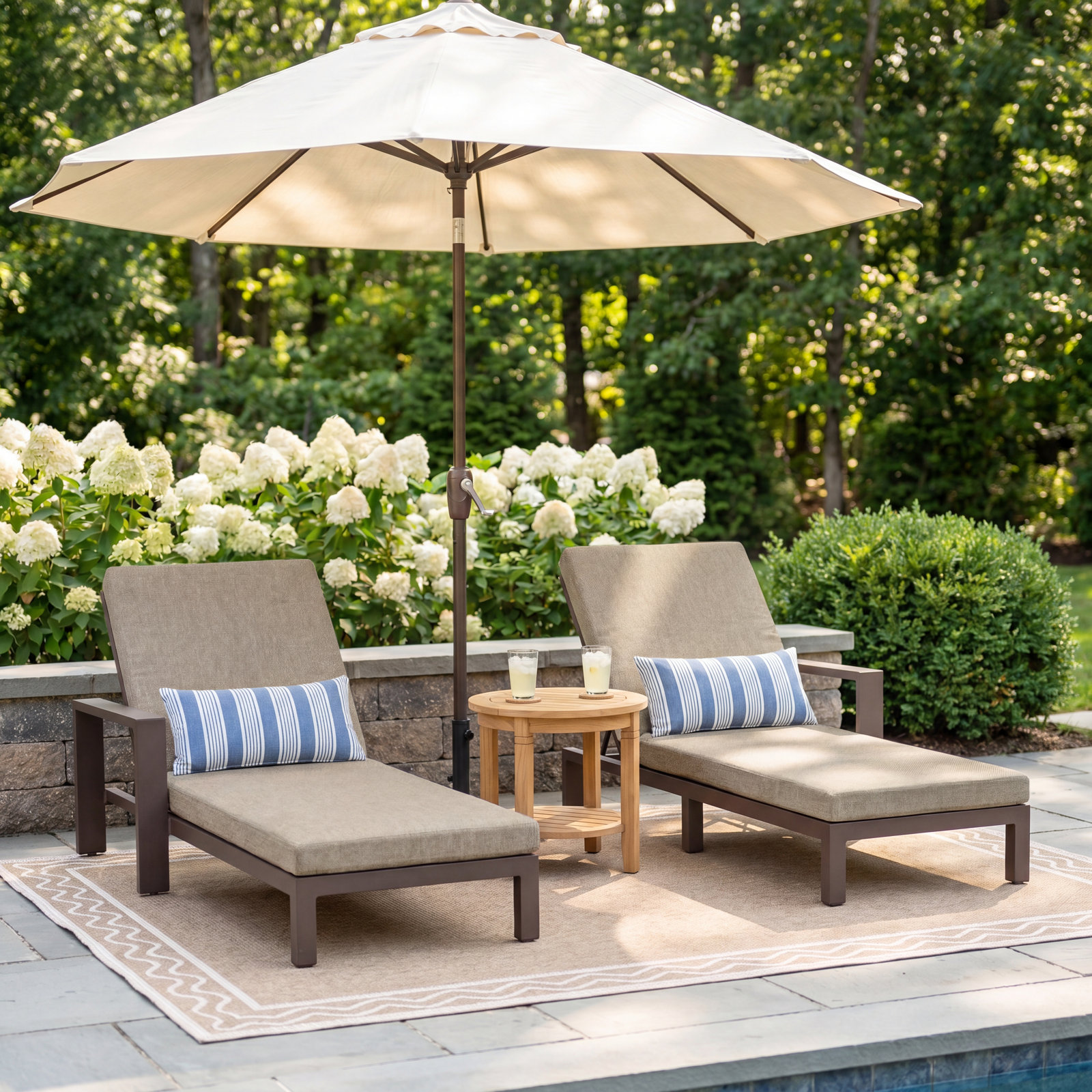 Hoyt 63" Patio Double Chaise Lounge, Bronze, Khaki