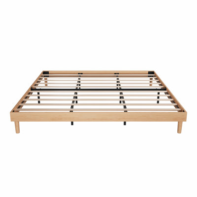 Lit plateforme en bois, format King, avec sommier à lattes, traverses de renfort, sans sommier tapissier, couleur naturelle.