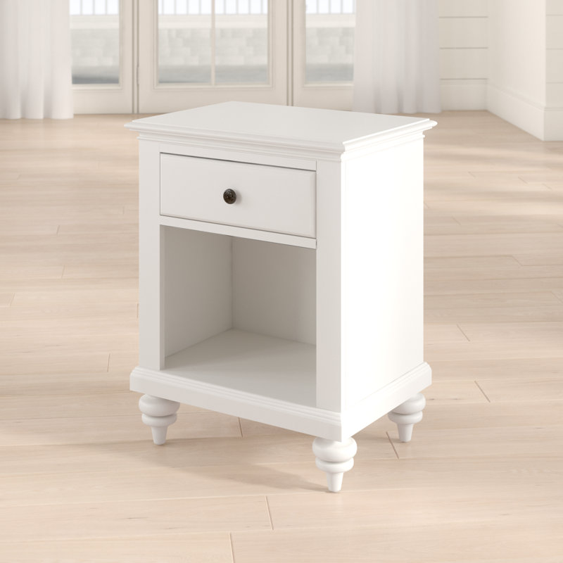 Table de chevet à un tiroir Delacour, Blanc brossé