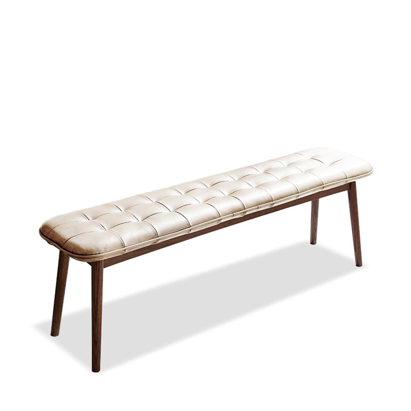 (Blanc cassé) Banc de table en bois de chêne naturel pour salle à manger avec coussin en cuir