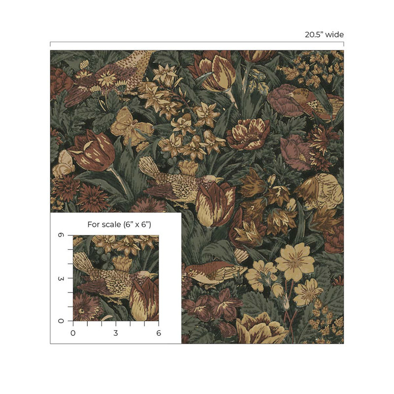 Peel & Stick Floral Roll, Mahogany/Graphite