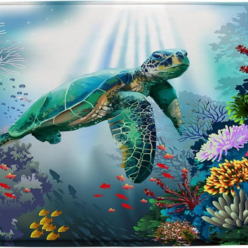 Tapis de douche Sea Turtle Coral Hue pour pavillon Deep Sea Rest, paquet de 3, Teal, Nautical & Beach 4