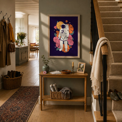 Astronaut Among Blooms Modern - Framed Print