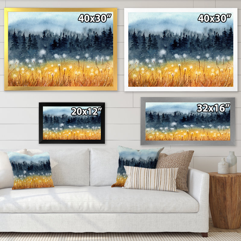 Paysage avec un champ de blé jaune - reproduction sur toile, Cadre doré, H 34 po x l 44 po