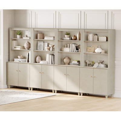 Lysiane 71 Inches Tall Bookcase With Doors, 5-Tier Bookshelf With Storage Cabinet For Home Office, Living Room, 142" Wide, 4 Column