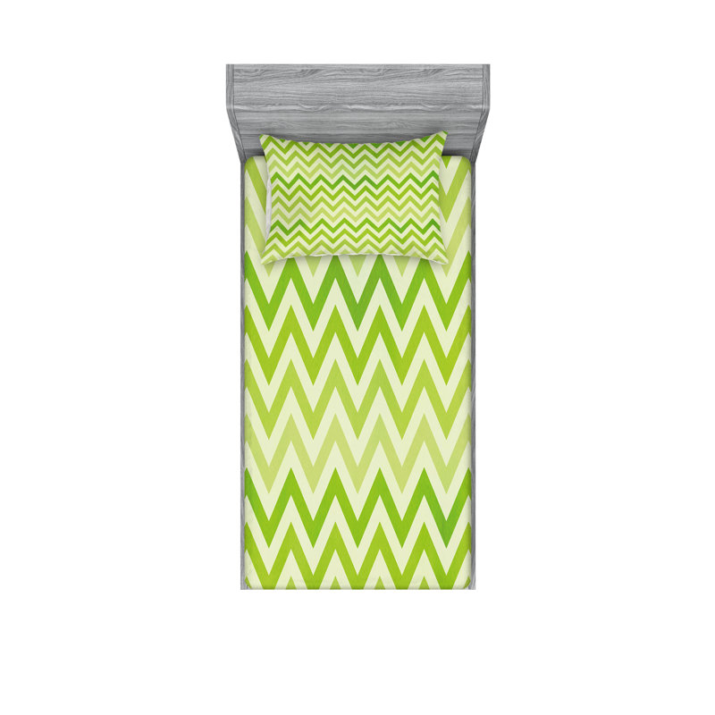 Drap-housse et coussin décoratif vert lime Ambesonne, Ensemble de draps pour lit simple + 3 pièces supp