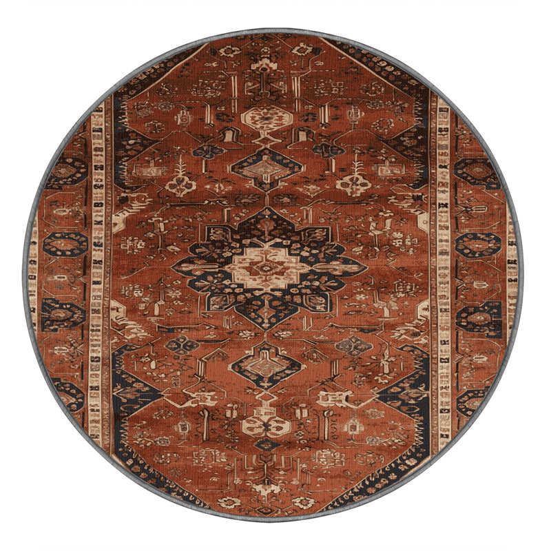 Tapis brun turc lavable à la machine, Rond 3 pi