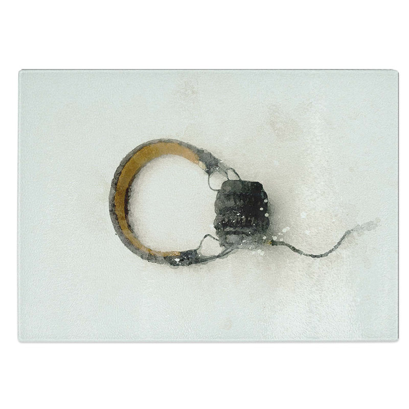 Tempered Glass Vintage Headphones in Abstract Chopping Board, 28.5 cm W x 20 cm L