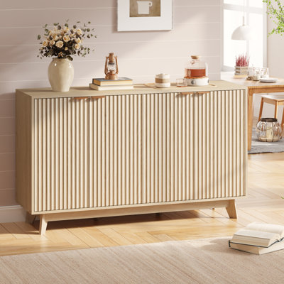 4-Door Wood Accent Cabinet with Fluted Textured Doors