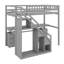Structure de lit mezzanine avec escalier de rangement avec main courante, commode avec tiroir, DEL, garde-robe ouverte-258157963-258157962