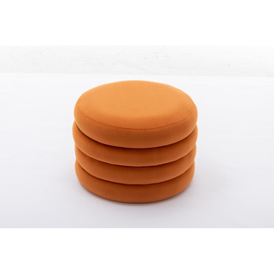 007-Velvet Fabric Storage Round Ottoman Footstool With Wooden Shelving,Orange