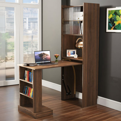 Folding Table With Storage Function, Space-saving Foldable Computer Table, Suitable For Small Spaces, Suitable For Home Office, Bedroom, Dormitory, Apartment Desk, Walnut Colour