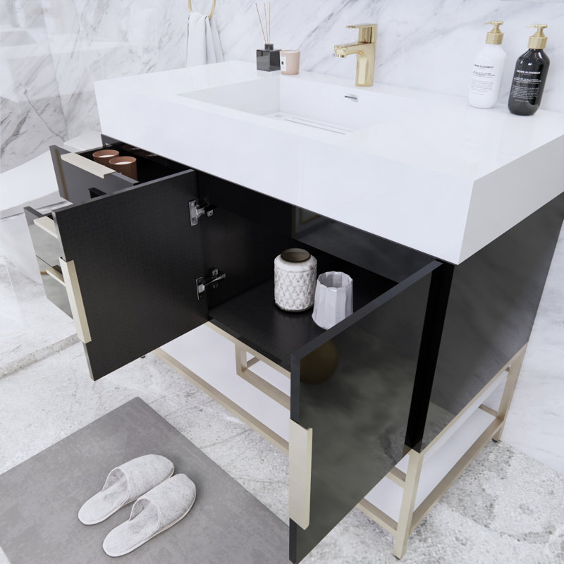 Ensemble de meuble-lavabo simple 42 po Glasgow, Noir ultrabrillant