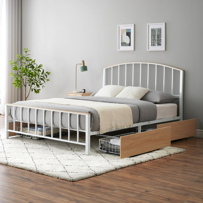 Structure de lit avec rangement à 4 niveaux - Grande tête de lit et pied de lit peu encombrante, Lit double
