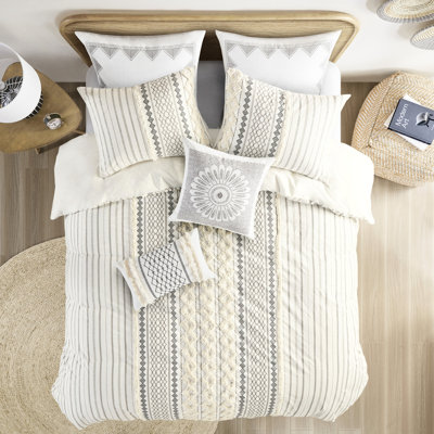 Housse de couette multicolore 100% coton avec chenille - pour le charme, la fermeture à boutons, la literie à motifs géométriques double / grand, insert sécuritaire, agréable