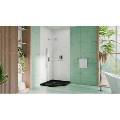 DreamLine SlimLine 36 inch D x 36 inch W x 2 3/4 inch H Black Neo-Angle Shower Base with 2 inch Chrome Corner Round Drain