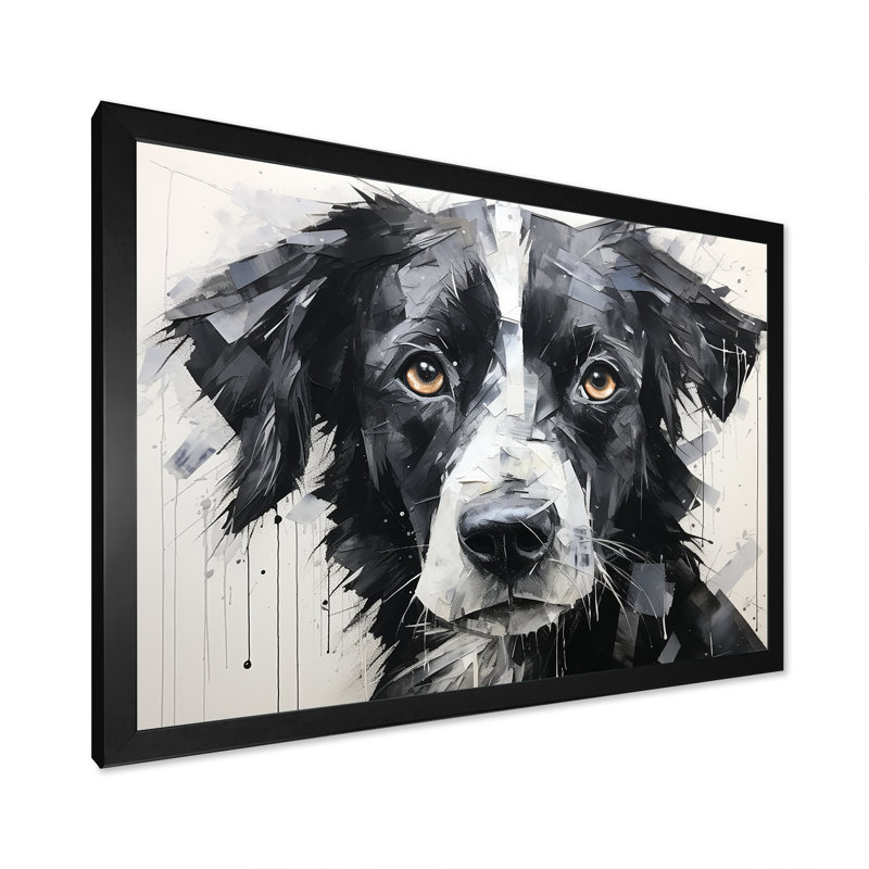 Sarabi, portrait de chien sur toile, Cadre d'angle fermé noir, H 34 po x l 44 po x P 1,5 po