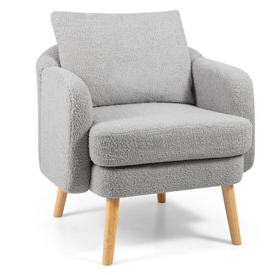 Sherpa Accent Chair w/ Seat Cushion & Pillow Rubber Wood Legs for Bedroom by George Oliver