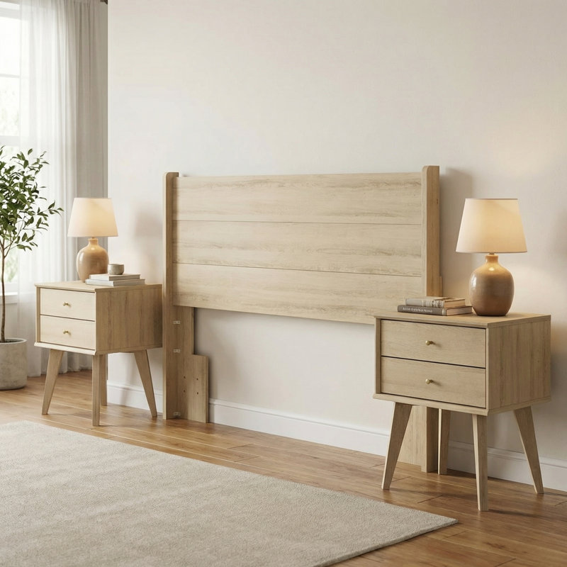 Branquinha Midcentury 3 Piece Bedroom Set, 3 Pcs: Headboard, 2 Nightstands
