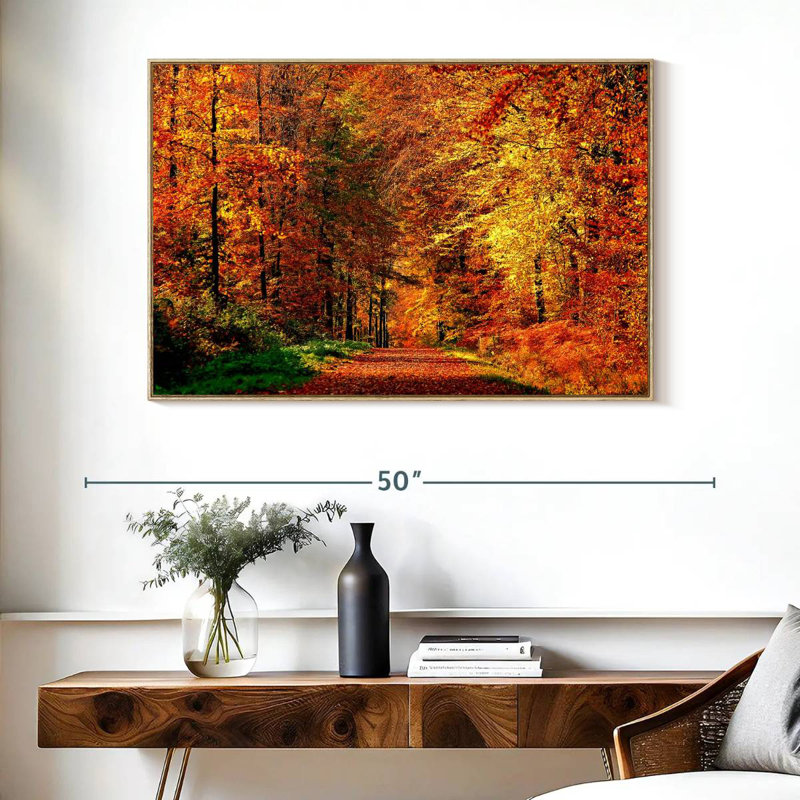 Chemin vers la forêt d'automne, Cadre flottant en bois naturel, 40 po x 27 po