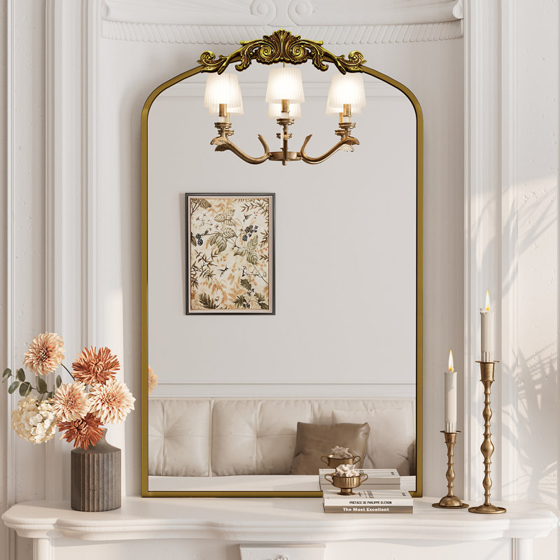 Amara Vintage Baroque Style Tempered Glass French Cleat Mounted Wall Mirror, Antique Gold, 40" x 24"