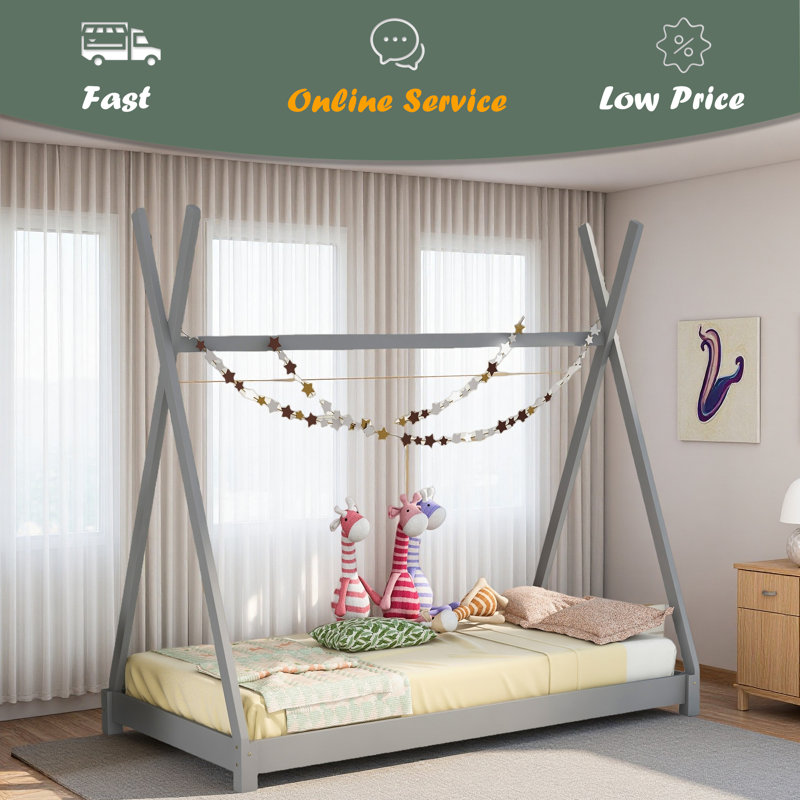 Lit plateforme simple avec structure triangulaire, Gris
