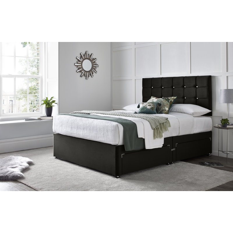Preetam Divan Bed with 24" Headboard on Struts, Black, Kingsize (5'), No Drawers