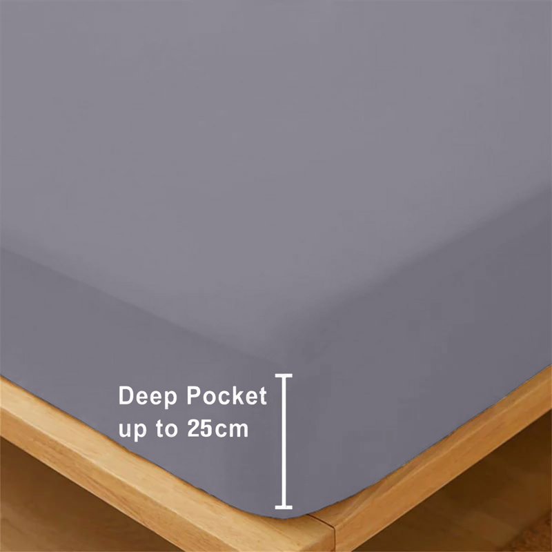 Microfiber Premium Quality Deep Hypoallergenic Fitted Sheet 25cm, Double (4'6), Grey