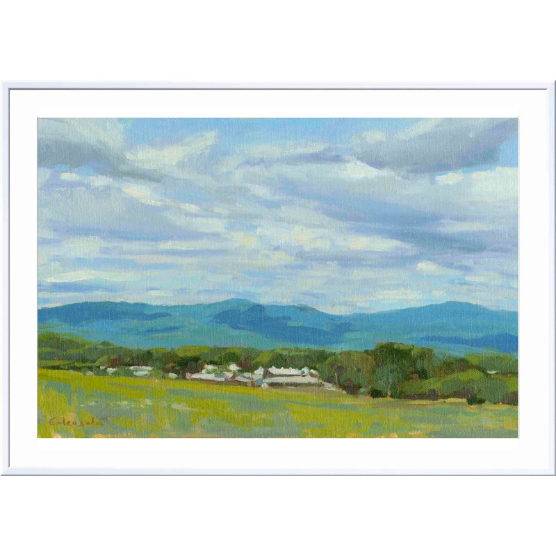 Peinture «Holyoke Range» par Stephen Calcasola - peinture encadrée, Blanc, H 12 po x l 12 po