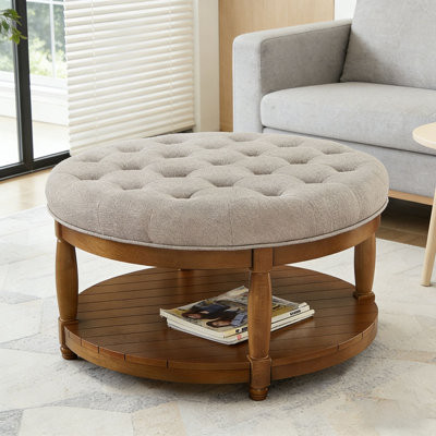 Upholstered Tufted Linen Ottoman Coffee Table