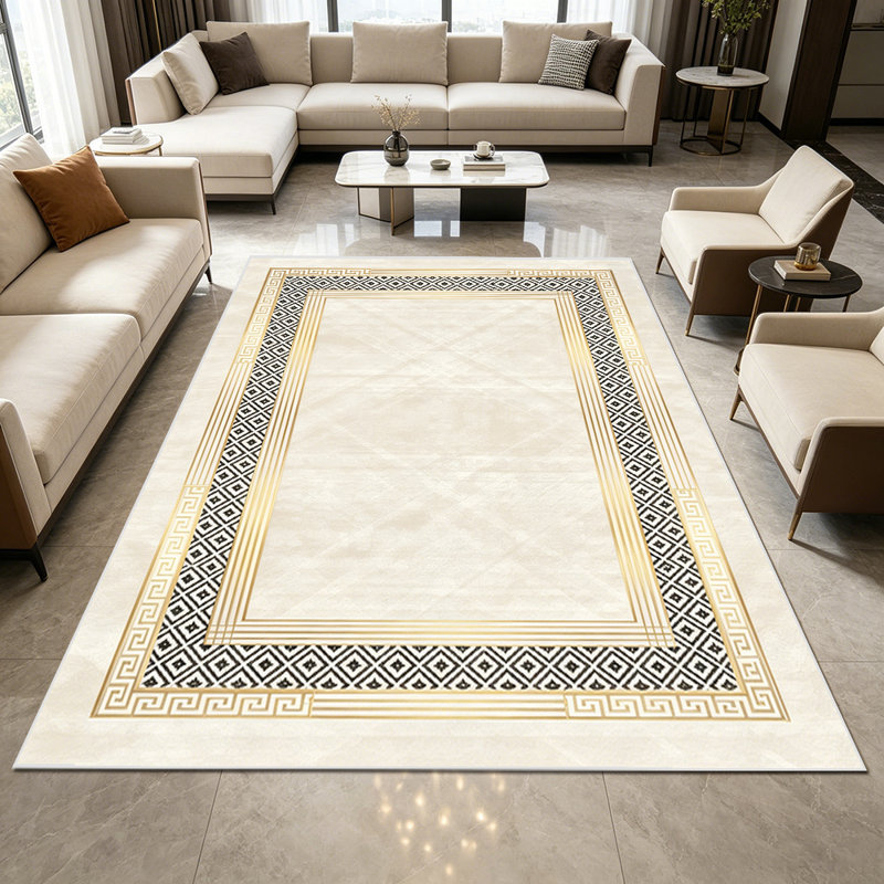 1PC luxury vintage geometric greek key border beige marble pattern area rugs, Soft and Comfortable, easy-to-maintain, machine washable Indoor floor mat, suitable for living room, bedroom, dining room, hallway, kitchen, balcony, entryway, Home Decor,