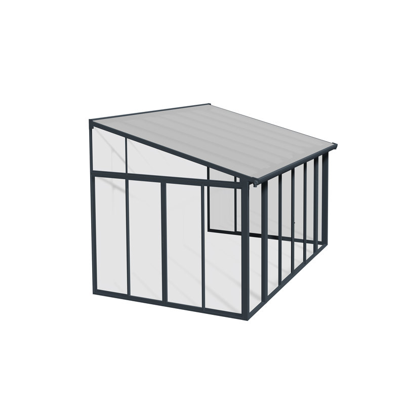 Palram - Canopia SanRemo 10' x 14' Acrylic Aluminum Enclosed Patio Gazebo with Polycarbonate Roof Panel All-Season Outdoor Room in Gray/Diffused Clear