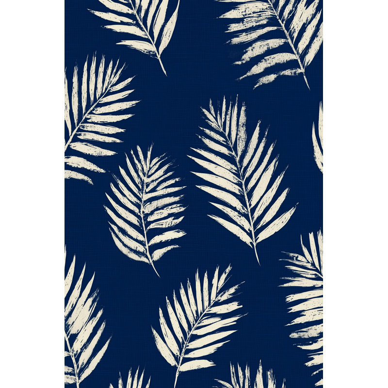 Papier peint amovible de feuilles de palmier bleu marine tropical, Non tissé, non collé