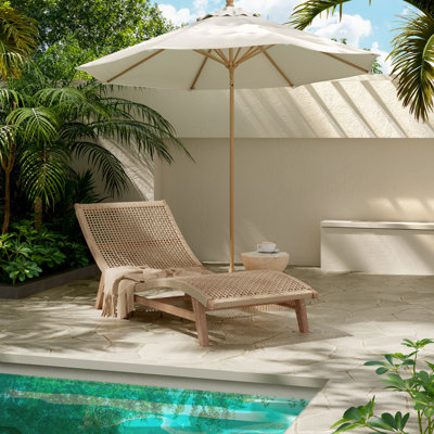 Elanora Outdoor Acacia Wood annd Wicker Woven Sun Lounger