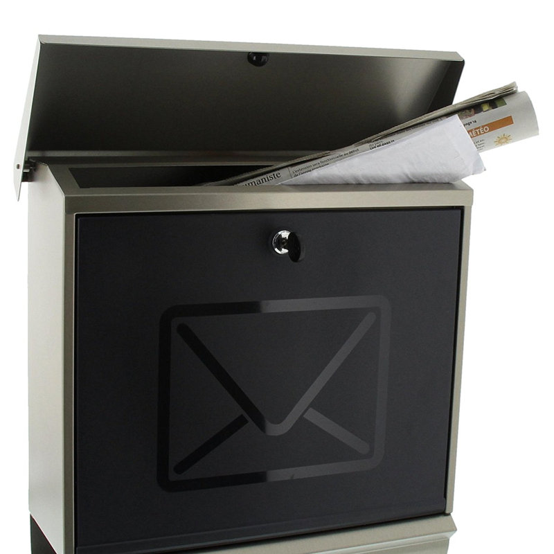 Lucca Stainless Steel Wall Mounted Lockable Weatherproof Post Box & Intergrated Newspaper Holder