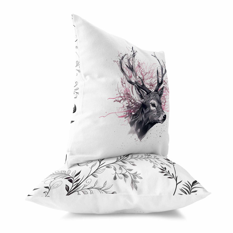 Coussin décoratif réversible intérieur / extérieur Leaf & Horn Harmony, Blanc / rose / gris floral, H 16 po x l 16 po