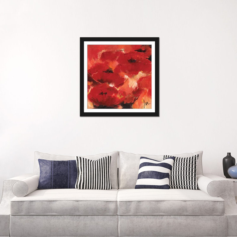 «Abstract Flowers II», impression sur toile, H 16 po x l 16 po x P 1 po, Papier d'art encadré noir, Blanc