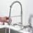 Brushed Nickel Commercial 8 Inch 2 Handle Wall Mount Kitchen Sink Faucet with Pull Down Sprayer-125227256