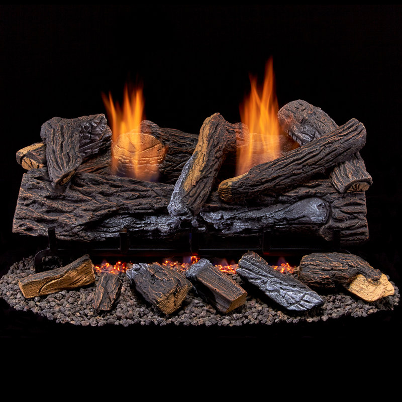 Duluth Forge Vent less Dual Fuel Gas Log Set, Stacked Oak, T-Stat Control , 24"(Minimum Opening: 24"H x 28"FW x 28"BW x 15"D)